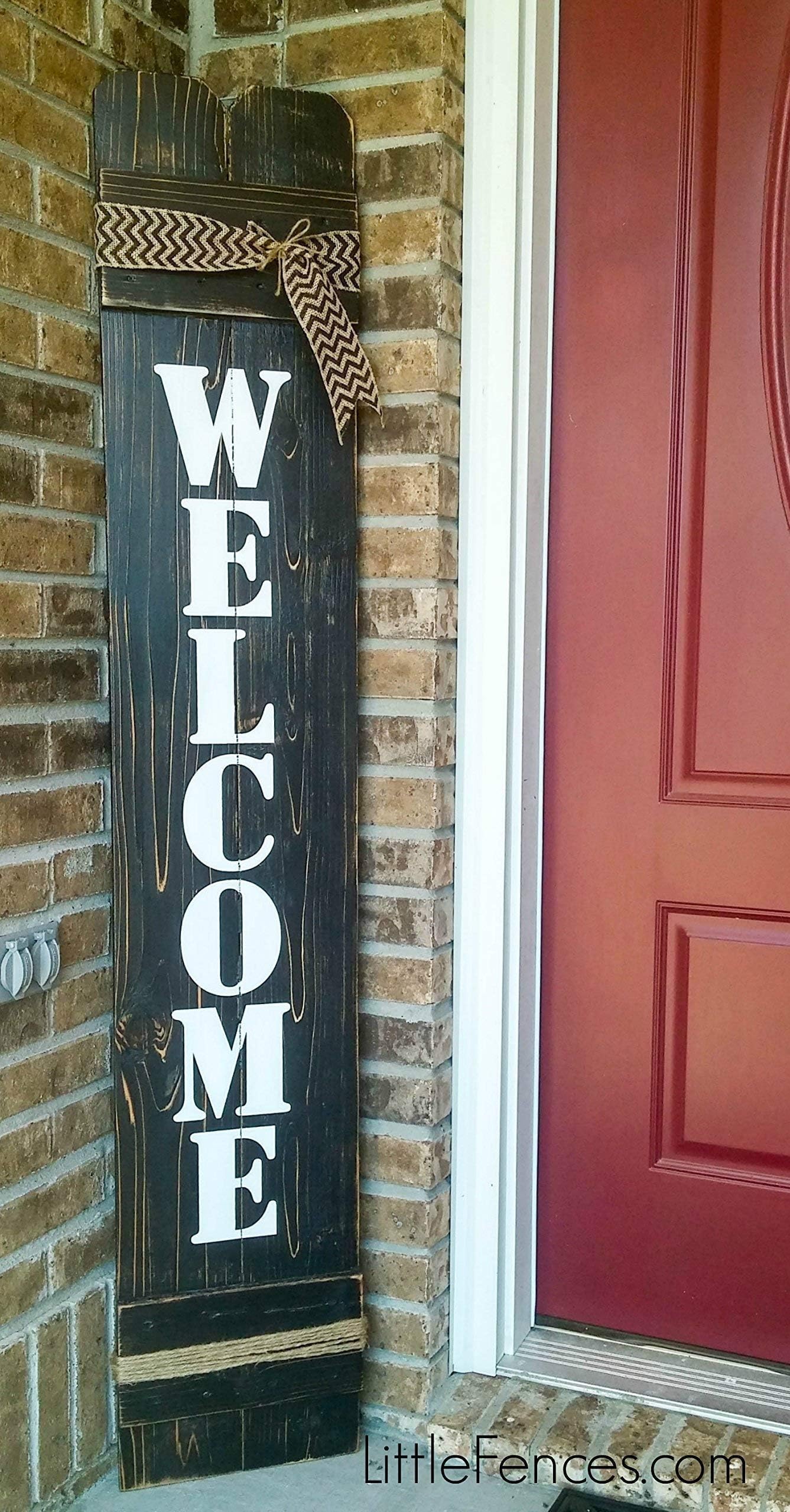 Large 5 Foot Tall Vertical Wood Welcome Sign for Rustic Farmhouse Porch Decor, choose your own colors and ribbon