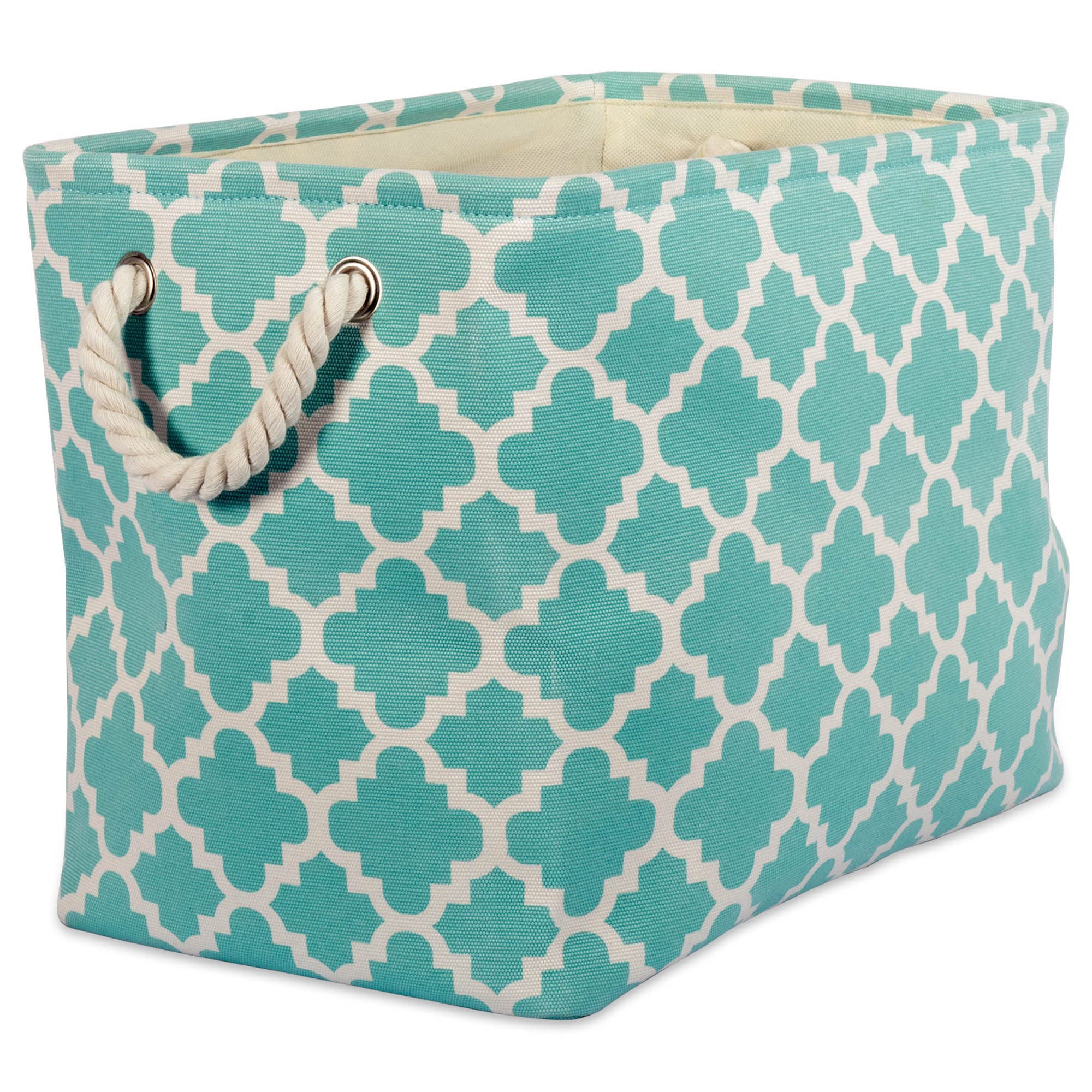 DII CAMZ37862 Printed Polyester Storage Bin -Medium Rectangle, Aqua Lattice