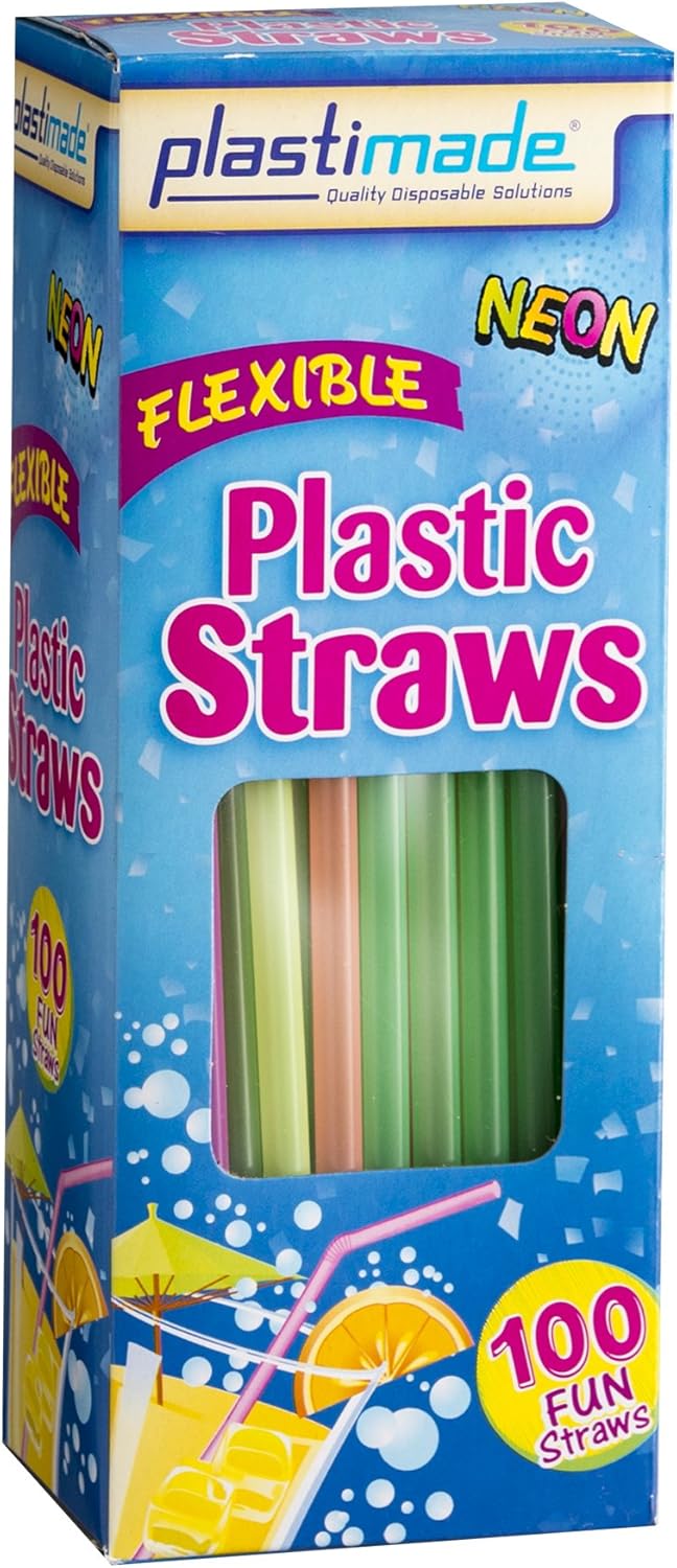 [400 Count] Plastimade Fun Colored Plastic Disposable Drinking Flexible Straws For Home, Office, Wedding, Events, Parties, Take Out, Water, Juice, Soda, Beer, Cocktails, (4 Packs): Kitchen & Dining