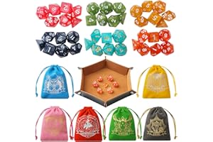 Grajar D&D Dice Set with Characters Pattern Dice Pouches, 42 Pcs polyhedral dice Set, PU Leather and Velvet dice Tray for Dungeons and Dragons D&D RPG MTG Table Games Nebula