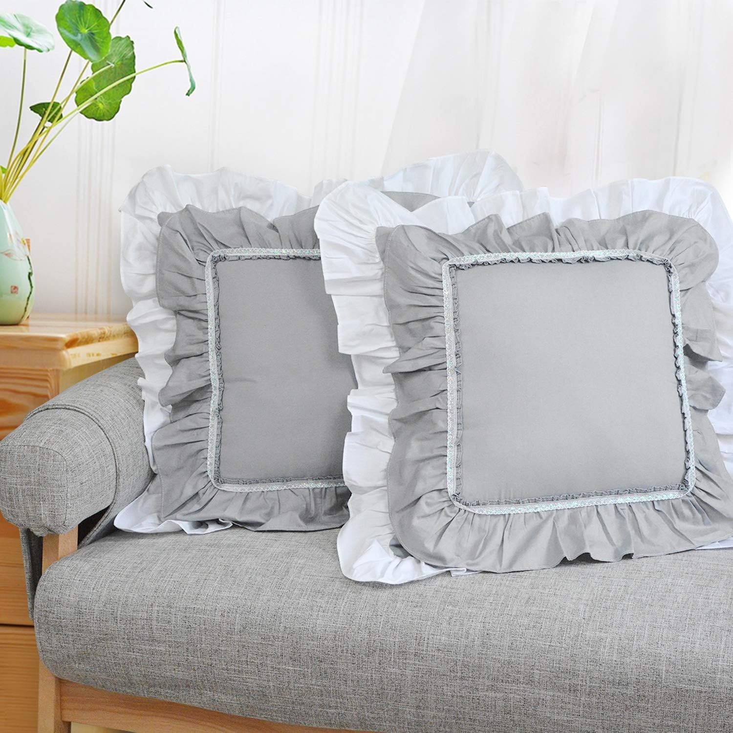 Amazon Com Softta Ruffle Throw Pillow Covers 18 X 18 Inch Pack Of