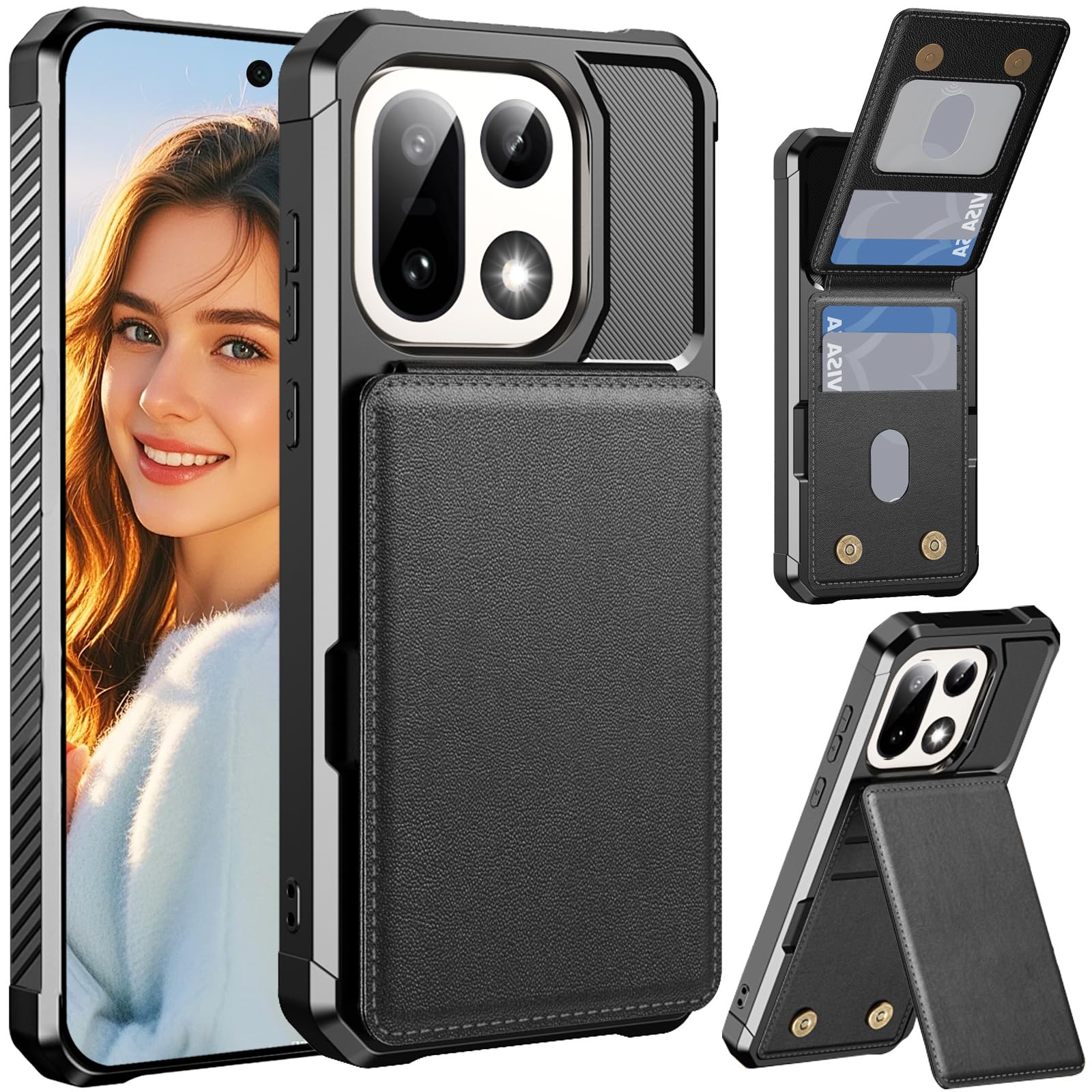 Photo 1 of Ephoou for Oneplus 15 Wallet Case with 4 Card Holder Kickstand for Women Men, PU Leather Flip Folio Shockproof Protective Cover with Magnetic Clasp for Oneplus 15 ZM-Black