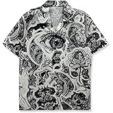 Mens Skull Hawaiian Shirt Short Sleeve Button Down Shirt, Y2K Streetwear Hip-Hop Stylish Shirt for Men
