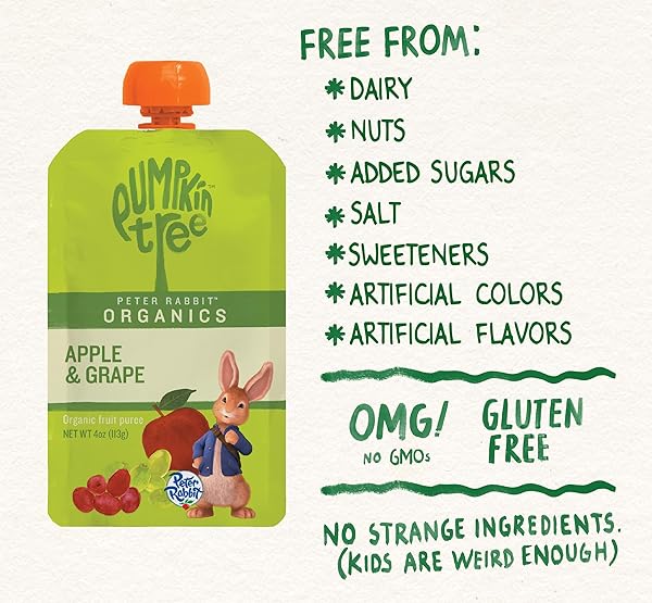 PUMPKIN TREE PETER RABBIT ORGANICS, ORGANIC APPLE AND GRAPE 100% PURE FRUIT SNACK, 4 OUNCE (PACK OF 10)