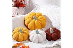 Kajaia 4 Pcs Fall Decor Thanksgiving Pumpkin Throw Pillow Fall Pillow 11 Inches 7 Inches 3D Cushion Thanksgiving Sherpa Plush Fluffy Stuffed for Autumn Christmas Home Sofa(White, Yellow, Brown, Pink)