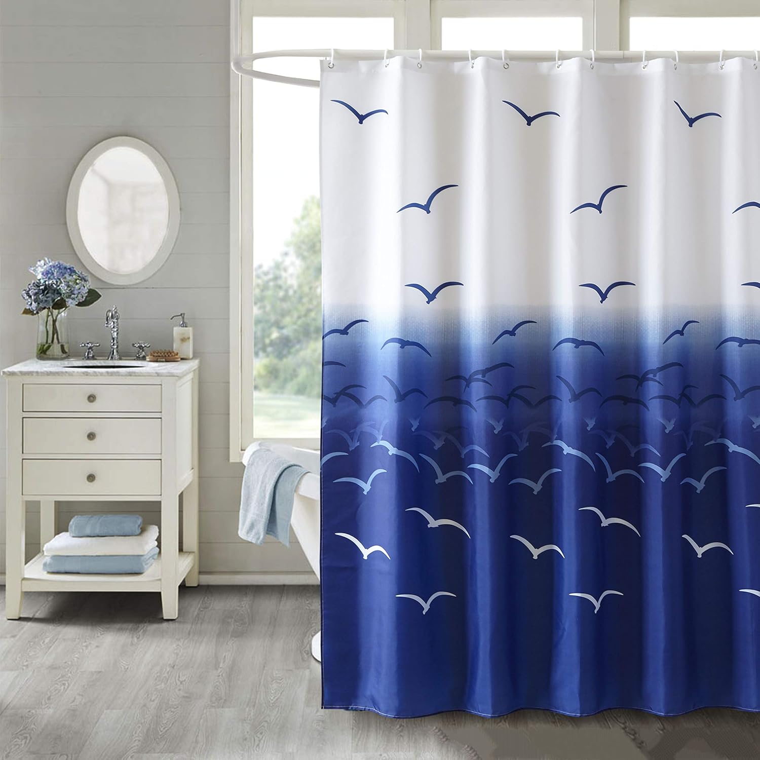 Amazon Com Hipaopao Sea Gull Ocean Theme Fabric Shower Curtain Sets Bathroom Decor With Hooks Waterproof Washable 72 X 72 Inches Navy Blue White Kitchen Dining