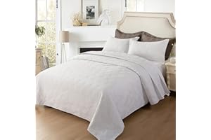 Hygge Hush Summer Quilt Set, Twin Size Pure White L Pattern 2 Pieces Oversized Modern Style Bedspread Set for All Season (1 Quilt & 1 Pillow Shams)