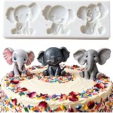 IKOJING Elephant Cake Toppers Fondant Molds, Safari Animals Silicone Molds | Flexible 3D Cute Elephant Chocolate Silicone Molds for Baking, Candy, Cupcake Toppers, Gum Paste, Birthday, Jelly, Pudding