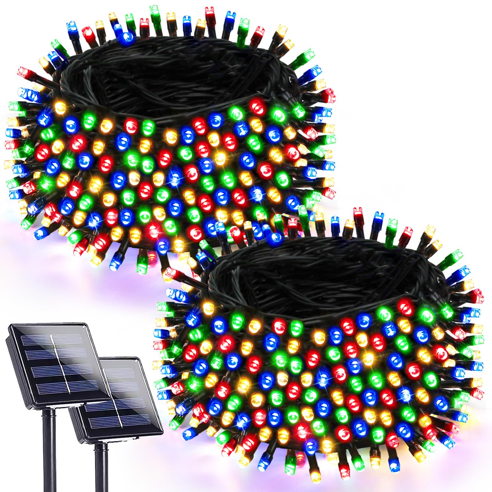 Photo 1 of 2 Pack Solar Christmas Lights Outdoor Waterproof, Super Bright 90FT 160 LED Solar String Lights, 8 Lighting Modes Green Wire Solar Twinkle Fairy Lights for Tree Xmas Garden(Multi-Colored)