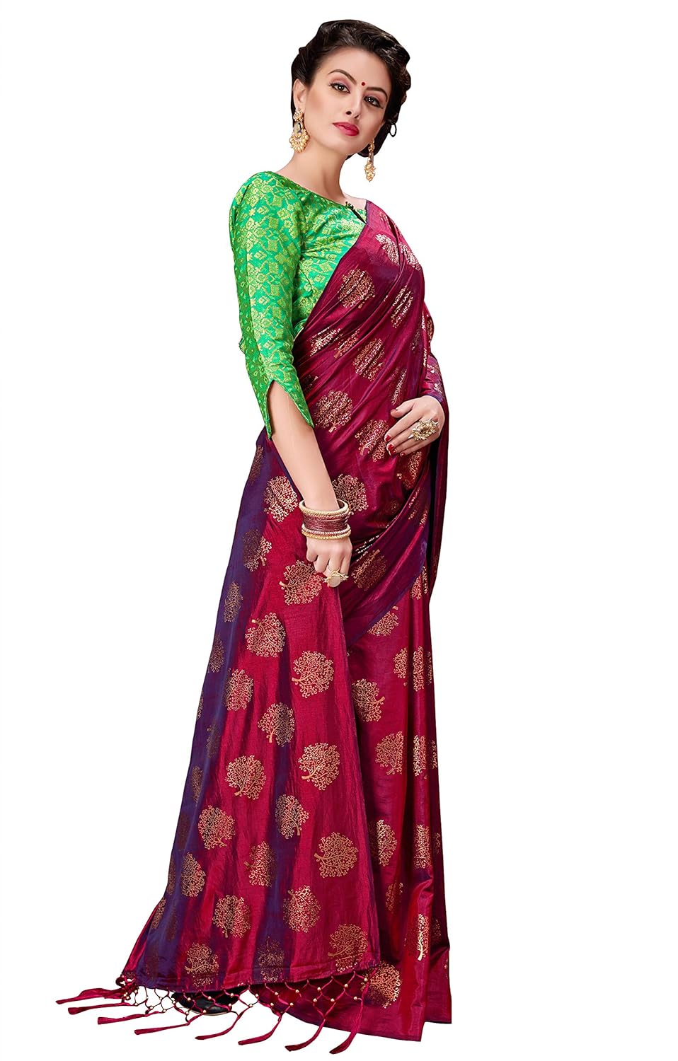 monjolika fashion women's two tone silk saree(35500_wine_freesize)