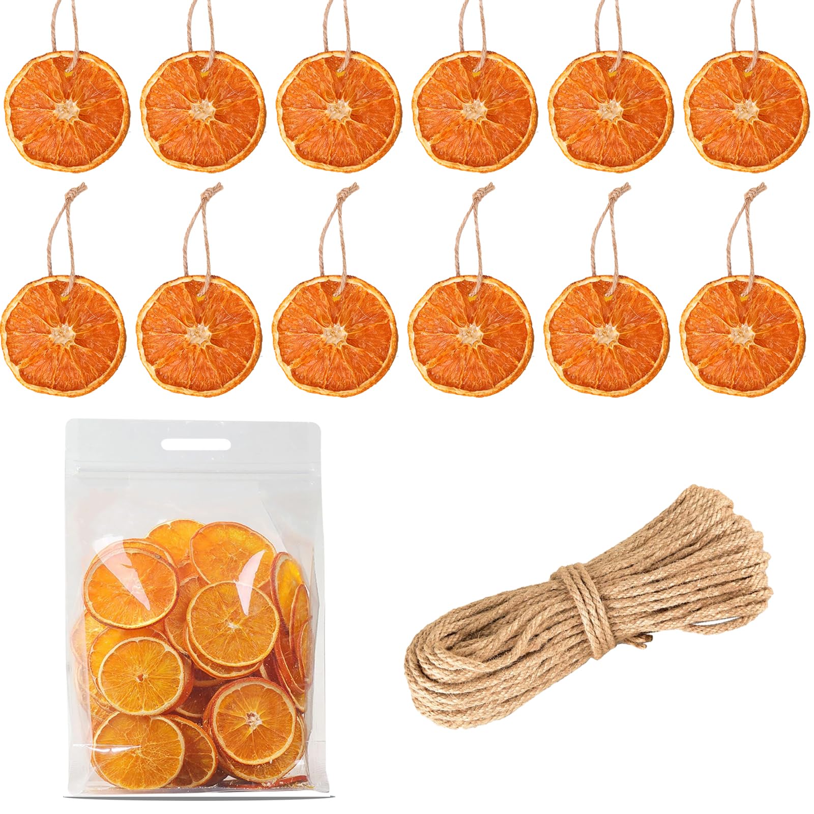 30Pcs Dried Orange Slices, with 30Pcs Hemp Rope, Christmas Wreath Making Supplies for Christmas Wreath Florist Floral Decoration DIY Crafts Party Decor