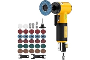 AMTOVL Air Die Grinder Kit, Right Angle Die Grinder with 1/4" 1/8" Collets and 2" Quick Change Roll Lock Sanding Discs Accessories Set, 20,000RPM Pneumatic Air Grinding Tools Attachments