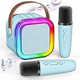TAEMVV Kids & Adults Karaoke Set, 2024 Edition - Mini Portable Bluetooth Karaoke Device with 2 Wireless Mics for Boys & Girls Ages 4,5,6,7,8,9,10+ (blue), Blue&Beige&Pink