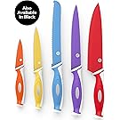 Vremi 10 Piece Colorful Knife Set - 5 Kitchen Knives with 5 Knife Sheath Covers - Chef Knife Sets with Carving Serrated Utility Chef's and Paring Knives - Colored Knife Set with Matching Color Case