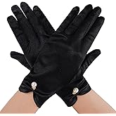 JTYKUYR Short Satin Gloves for Women, White Satin Wrist Pearl Gloves,Accessories for Halloween,Opera,Tea Party and Wedding
