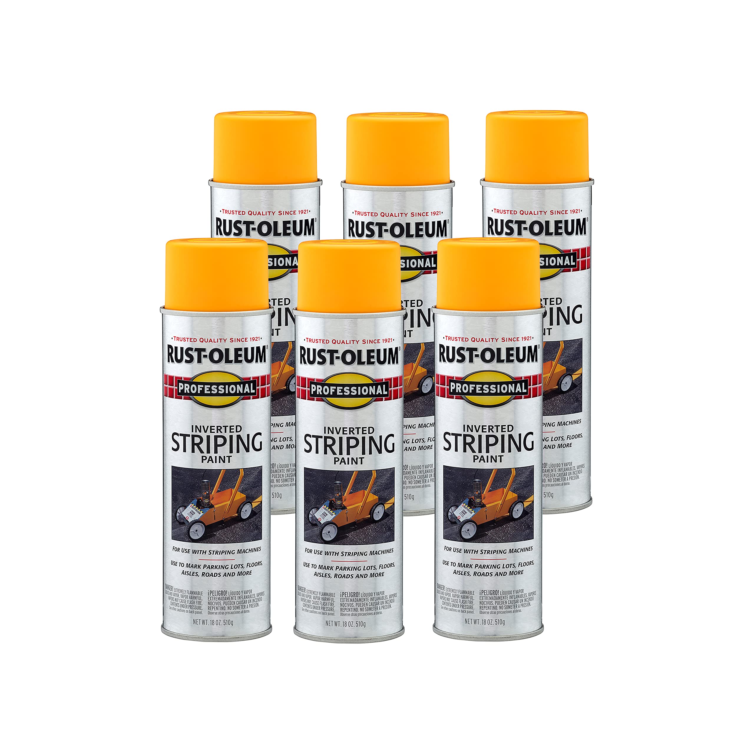 Rust-Oleum 2548838-6PK Professional Inverted Striping Spray Paint, 18 oz, Yellow, 6 Pack Image