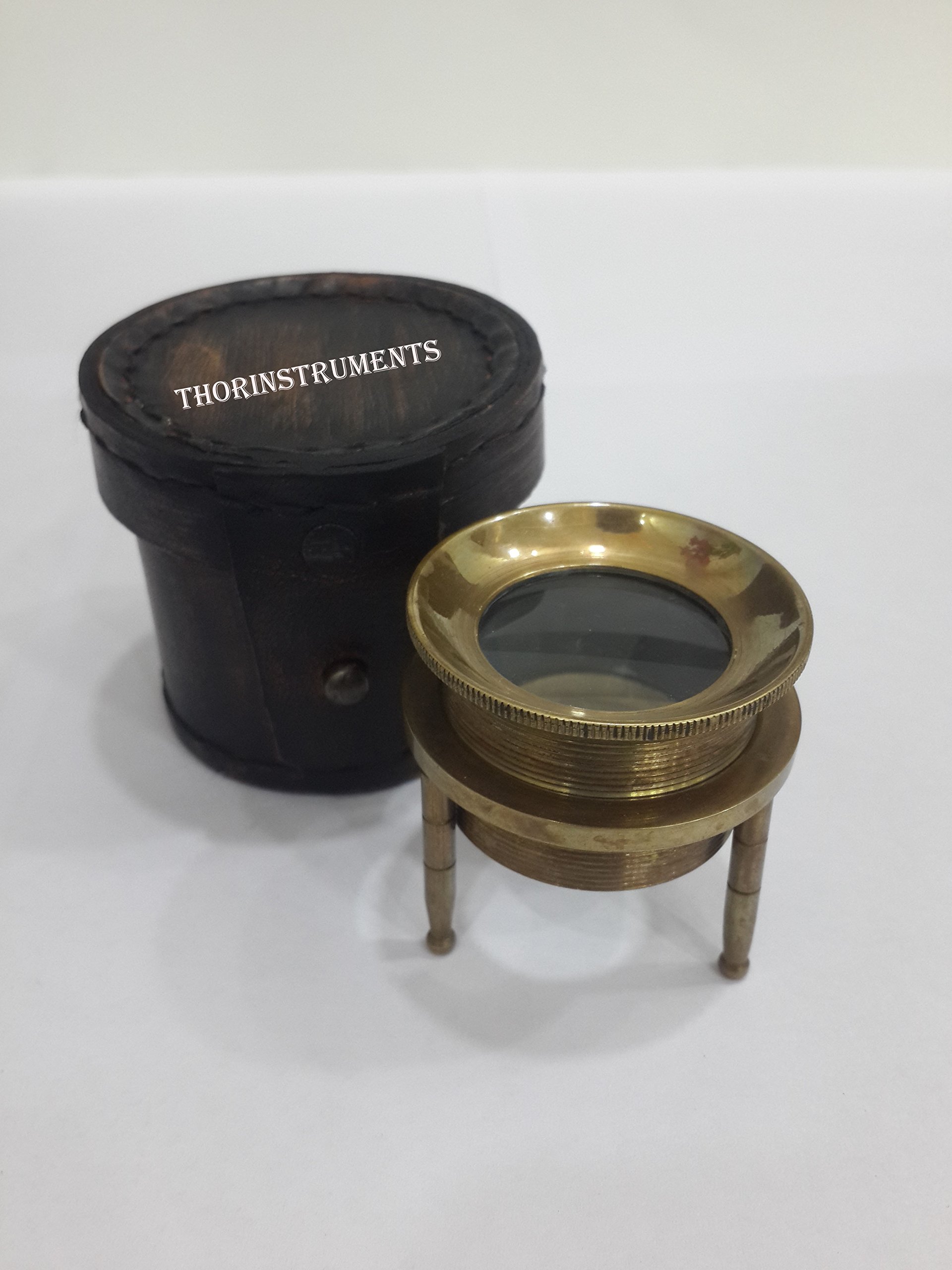 Photo 1 of Antique Brass Chart Magnifier - Magnifying Glass with Leather Case Rustic Vintage Home Décor Gifts