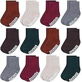 JAKIDAR 12 Pack Baby Toddler Socks Non Slip Grip Cotton Crew Socks for Boys Girls Infants Kids