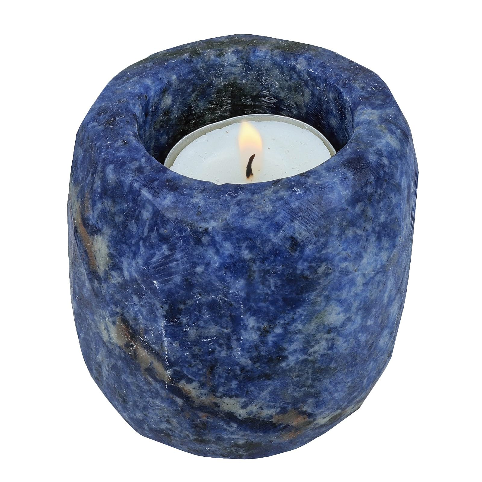 mookaitedecor Natural Sodalite Rough Stone Candle Tea light Holder Candlestick/Air Plant Holder,Jewellery Dish Crystal for Home