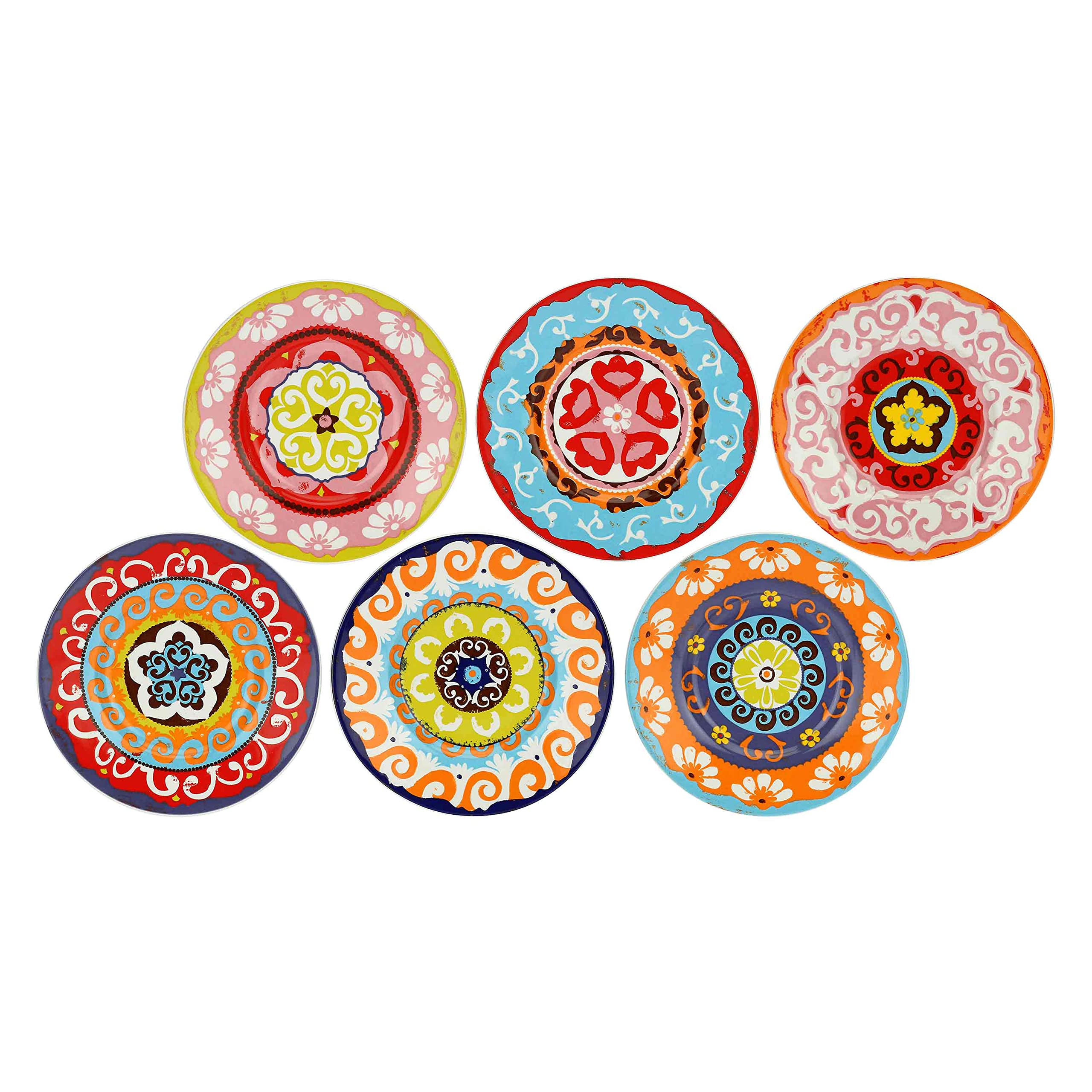 Nador Mix Rim Plates, Porcelain, Multi-Colour, 13 x 0.1 x 0.1