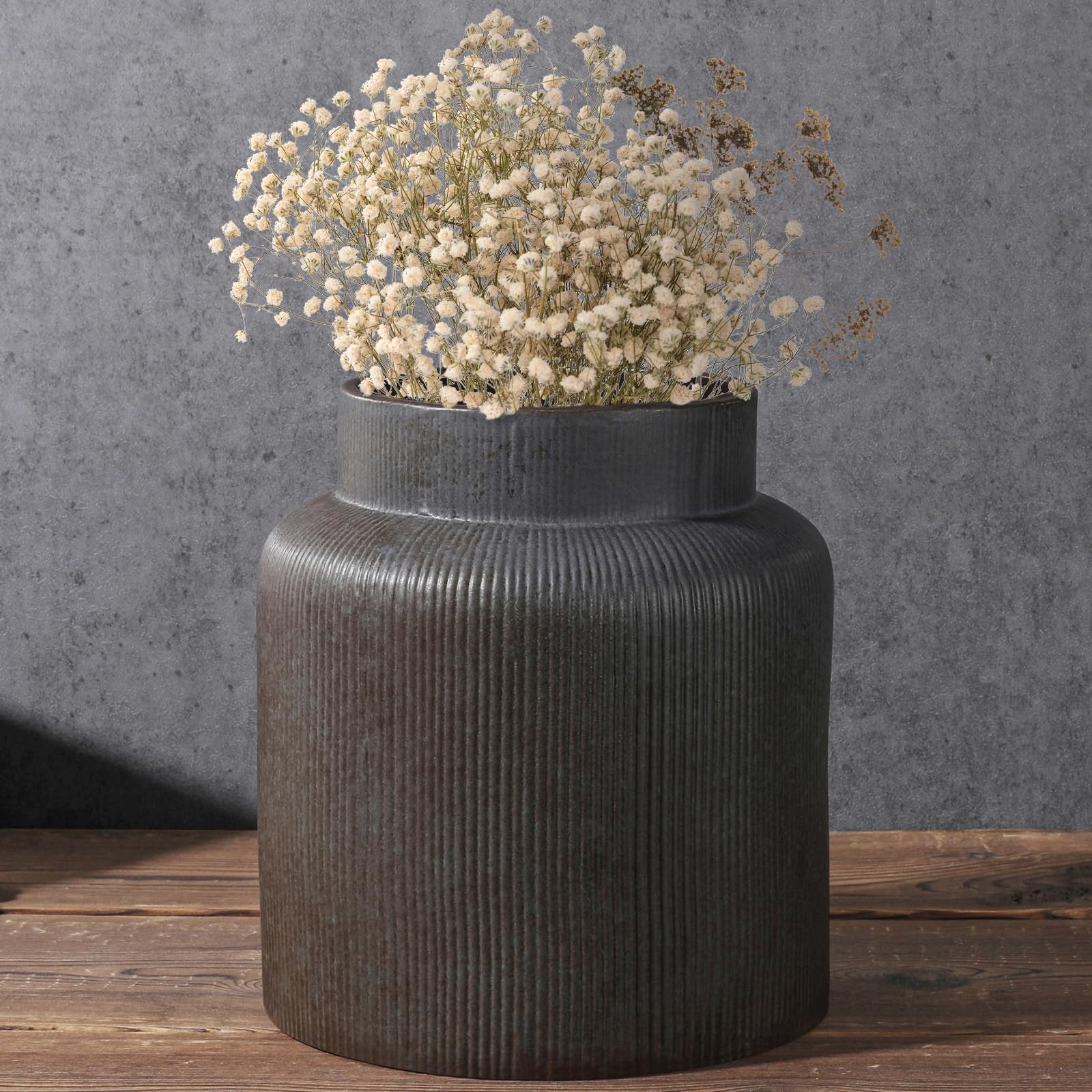Photo 1 of Rustic Vases for Decor, Farmhouse Ceramic Vase for Flowers, Vintage Decorative Vase for Home Decor, Dining Table, Living Room, Shelf, Kitchen, Bedroom (Dark Brown)