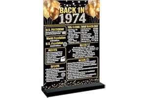 Trgowaul 50th Birthday Decorations Women Men, Double Print Black Gold Back in 1974 Birthday Poster Acrylic Table Sign with Stand, 50 Anniversary Decor Gifts for Men,Vintage 1974 Supplies 50 Birthday