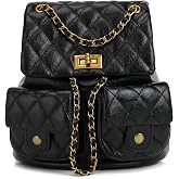 COC.EFRENAR Quilted Mini Backpack Purse for Women, Small PU Leather Fashion Backpack with Chain Strap, Black Gold Hardware
