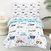 Lasoftan Cars Toddler Bedding Set, 4-Piece Bed-in-a-Bag Comforter Set for Boys, Construction Truck Bedding, Machine Washable