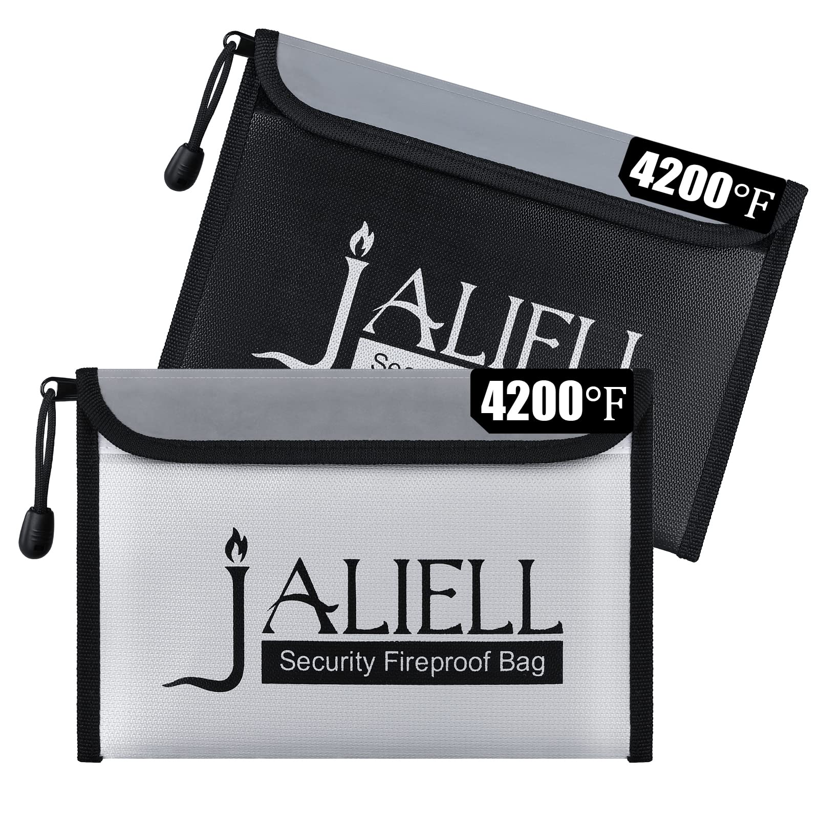 Photo 1 of 2 Pack Fireproof Money Bag (9.5x6.5''), Non-itchy Waterproof Fireproof Bag with Zipper, Small Fire Proof Money Bag for Cash, Valuables, Passport, Currency & Keys (Black & Grey)