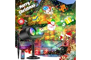 JEPWE Christmas Projector Lights Outdoor Waterproof, 20 Slides & 8 Bright HD Patterns, Firefly & Ocean Wave Effects, Timer Snowflake Light Projector for House Yard Xmas New Year Valentine’s Thanksgiving