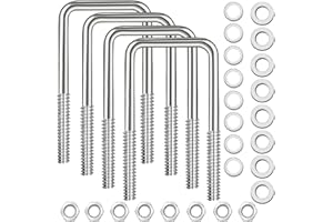 FOINWER 4pcs 304 Stainless Steel Square U Bolt,U Bolts 2 inch Wide,1/2" D x 2-1/16" W x 4-3/4"L U-Bolts for Boat Trailer with Nuts and Washers, for Automobiles Trailer, Ski Boat, or Sailboat Trailer