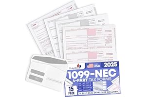 DUTYMARK 1099 NEC Tax Forms 2025 with Envelopes, 4 Part 15 Pack Tax Forms Kit and 15 Self-Seal Envelopes –Great for QuickBooks and Accounting Software, Value Pack for Business - Made in The USA - 15-Pack