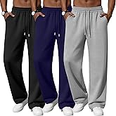 Neer 3 Pack Men's Sweatpants Athletic Lounge Pants Open Bottom Yoga Baggy Casual Drawstring Lightweight Joggers with Pockets(Black, Navy Blue, Light Gray,Medium)