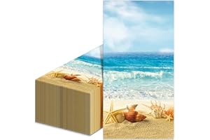 ZOIIWA Nautical Beach Napkin Sea Shells Tropical Ocean Hand Napkin Sea Shore Disposable Napkin For Seashells Spa Party Baby Shower Summer Holiday Party Bathroom Hotel Coastal Decorative Towels（50PCS）