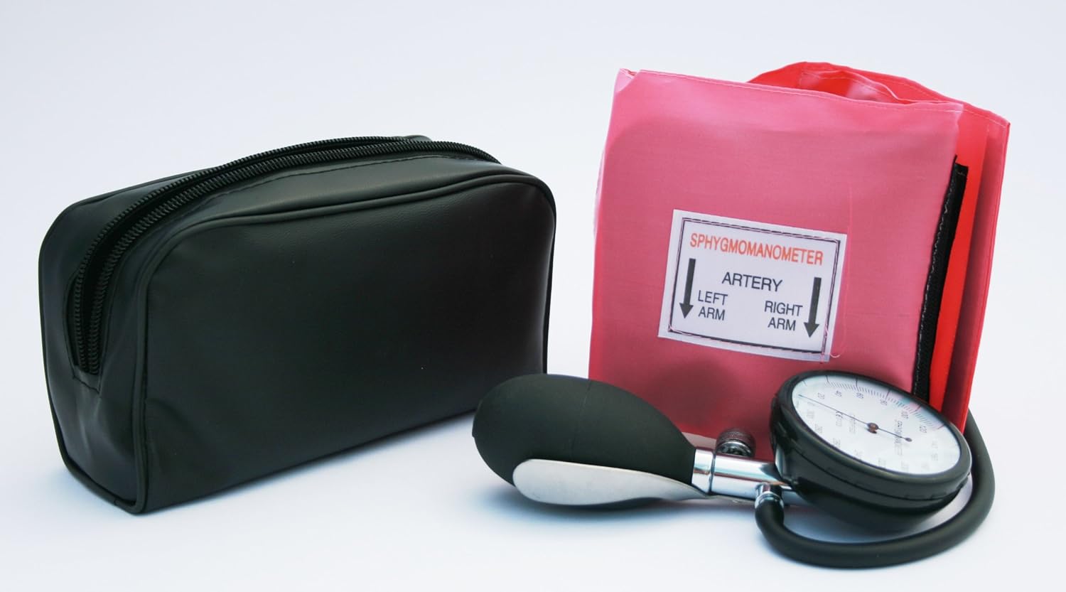 Pink Aneroid Blood Pressure Monitor Sphygmomanometer, Stethoscope, Pen Light (Pen Torch) and Tourniquet - GP Set - Image 3