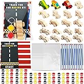100 Pcs Race Car Painting Party Favors Kit Include 20 Unfinished Wood DIY Car Toys with 20 Watercolor Paint 20 Brushes 20 Thank You Cards and 20 Clear Packaging Bags for Kids Two Fast Party Supplies