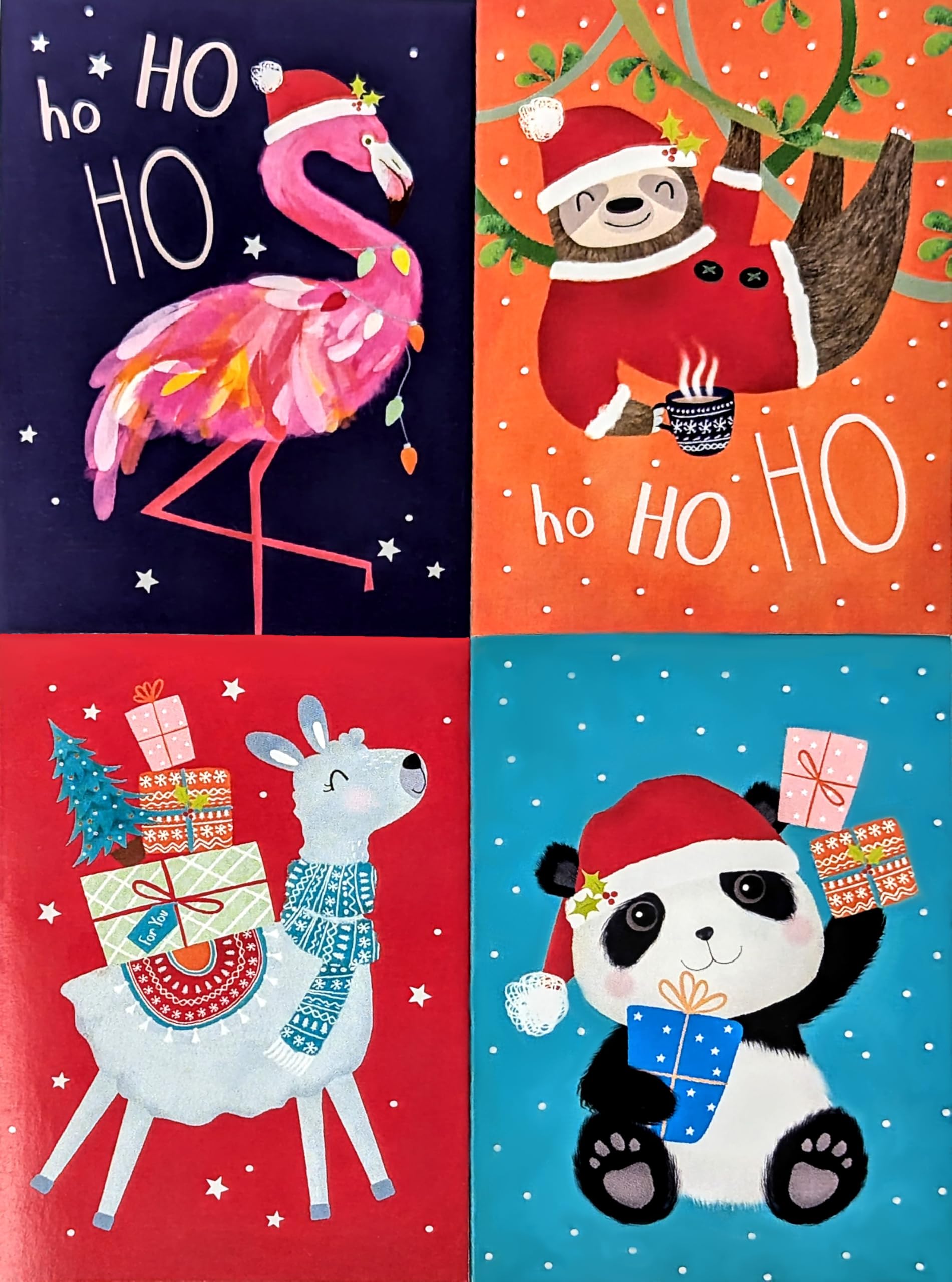 32 Mini Christmas Cards for Kids – 4 Cute Animal Designs – Sloth, Panda, Llama & Flamingo – Small Xmas Cards with Envelopes – Ideal for School, Class & Teacher