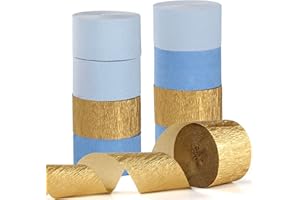 Light-Dusty Blue Gold Party-Decorations Streamers - 9 Rolls Birthday Baby Bridal Shower Wedding Crepe Tissue Paper Streamer Bachelorette Engagement Garland Decor Panduola