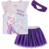 Marvel Spider-Gwen Ghost Spider Girls Short Sleeve Shirt and Tulle Tutu Skirt with Headband Set for Toddler and Big Kids