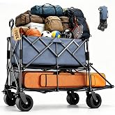 700L Large Capacity Gray Double Decker Wagon Collapsible Wagon with Tailgate 55'' Extra Long, Foldable 600lbs Heavy Duty Beach Cart with All-Terrain Big Wheels, Sports,Outdoor,Shoping Cart