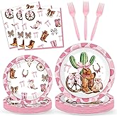 96 Pcs Cowgirls Birthday Party Decorations Coquette Boots and Bows Plate Bow Paper Plates and Napkins Western Rodeo Tableware Bachelorette Party Disposable Plate for Baby Shower Wedding Decor,Serve 24