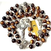 elegantmedical Bali Sterling Silver Beads & Tiger Eye GIFT CATHOLIC ROSARY CROSS NECKLACE BOX
