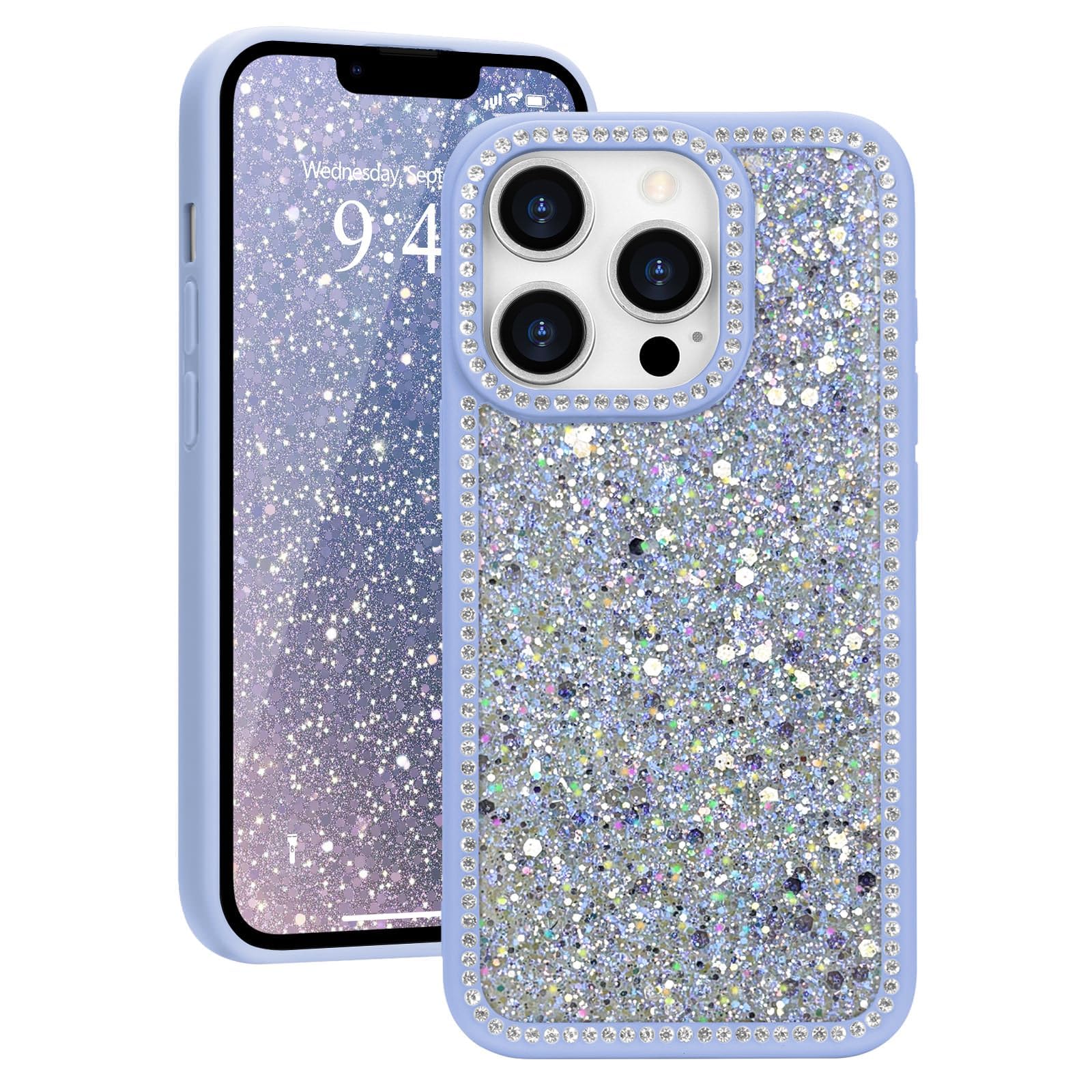 for iPhone 13 Pro Max Case Glitter, Girly Cute Bling Glittery Sparkle Cover with Shiny Diamonds Rhinestones for Women Girls, Soft Slim Shockproof Protective Phone Case for iPhone 13 Pro Max, Purple