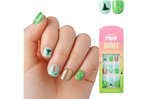 imPRESS MINI X WICKED: FOR GOOD Press On Nails for Kids, ‘Perfect Duet’, Green & Blue, Squoval, The No Glue Instant Mani, Non- Toxic, Includes Mini Nail File and 20 Fake Nails