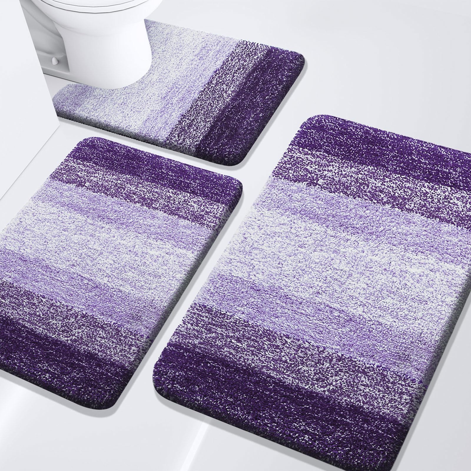 Photo 1 of Arotive Bathroom Rugs Set 3 Piece, Extra Soft and Absorbent Bath Rugs, Machine Wash Dry Bath Mats for Bathroom, Toilet, Tub and Shower, 24x16, 36x24 and U-Shaped 24x20, Dark Purple