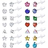 GIFIKOI 14Pairs Clear Plastic CZ Studs Earrings for Women Colorful Acrylic Post Hypoallergenic Stud Earring Set CZ Rhinestone Ear Studs Piercing Retainers