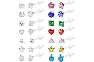 GIFIKOI 14Pairs Clear Plastic CZ Studs Earrings for Women Colorful Acrylic Post Hypoallergenic Stud Earring Set CZ Rhinestone