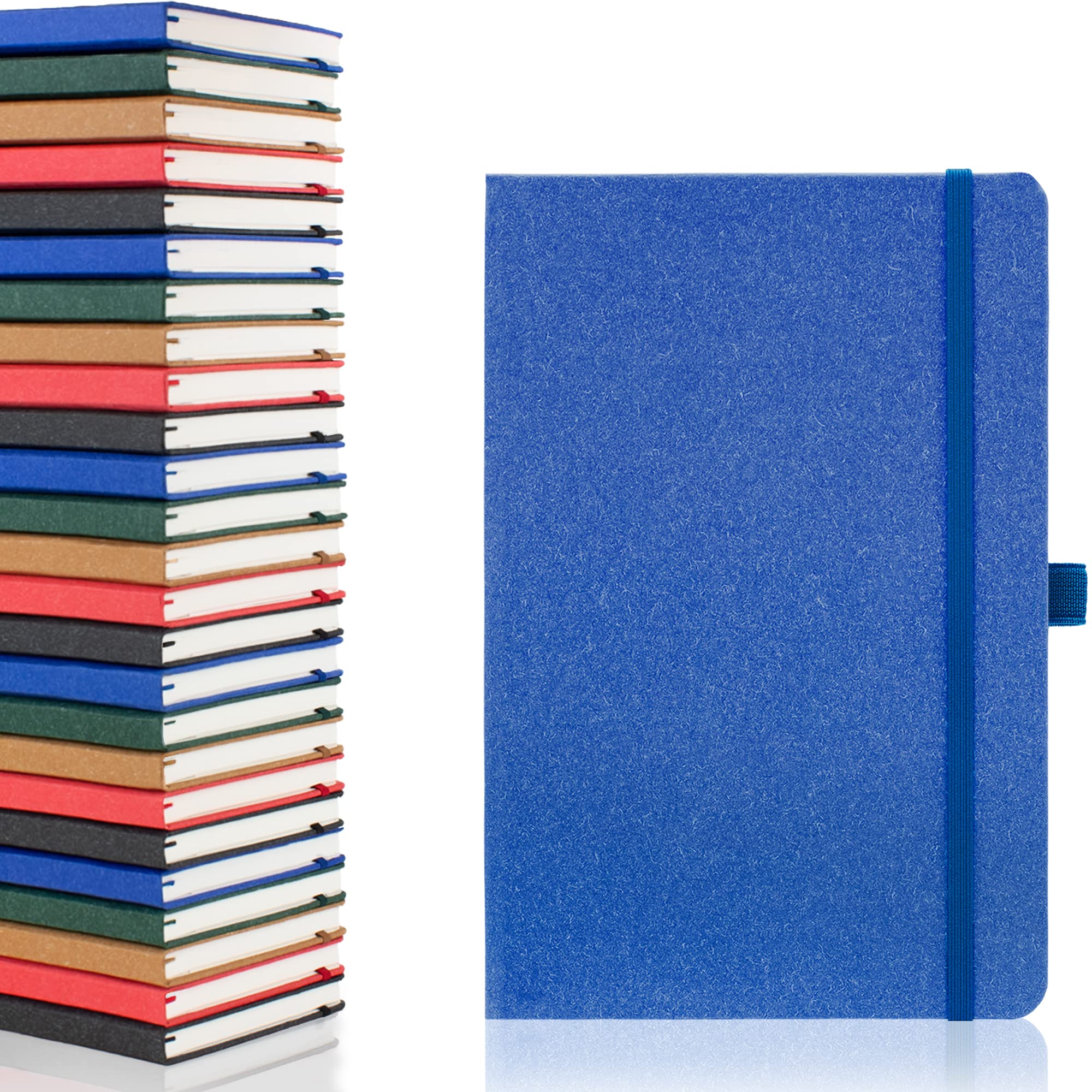 Notes London A5 Environmentally Friendly Eco Notebook with Lined Pages & Date Marks, 100% Recycled Paper, Ribbon, Pen Loop and Enclosure band, Hardback Journal Notepad Note (Blue)
