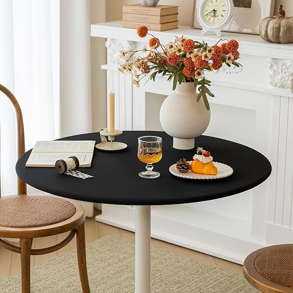 ASNOMY FITTED ROUND WASHABLE TABLE COVER, WIPEABLE WATERPROOF...