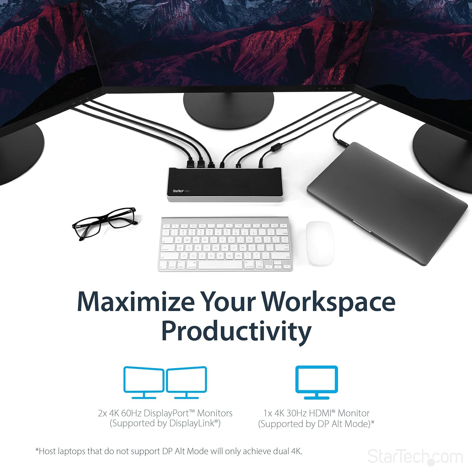 StarTech USB-C Dock - 4K Triple Monitor Laptop Docking Station with Dual DisplayPort & HDMI - 100W Power Delivery - USB-C, 4x USB-A Hub - USB 3.1 Gen 1 Type-C Dock - Windows & MacBook (DK30CH2DEP): Computers & Accessories